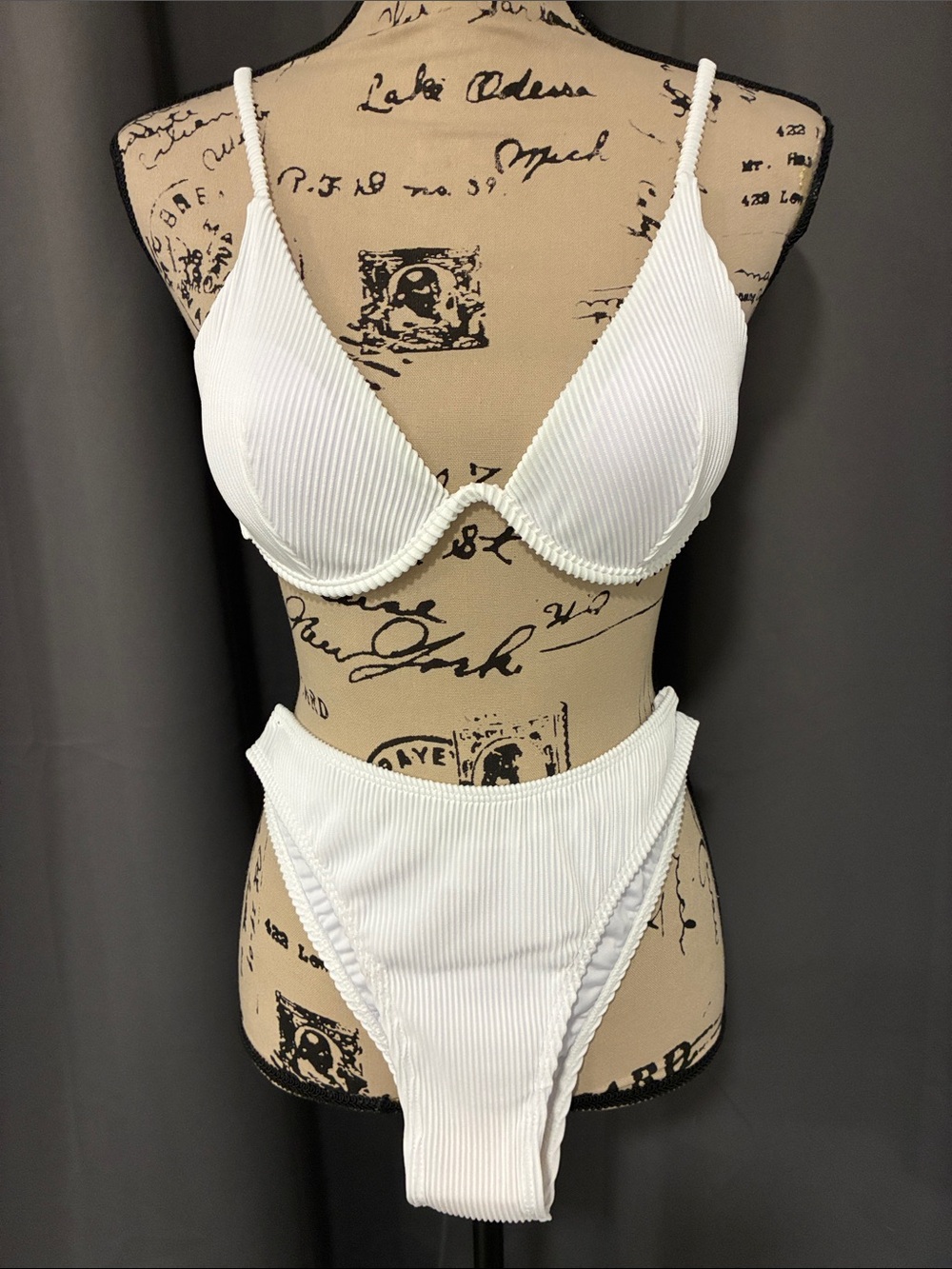 White Ribbed Two-Piece Bikini Set - Picture 2 of 12